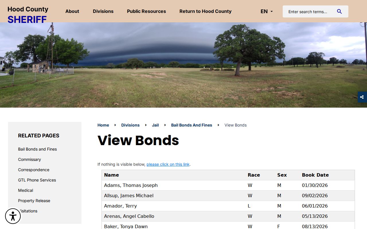 Hood County arrest warrant bond view link without private case details