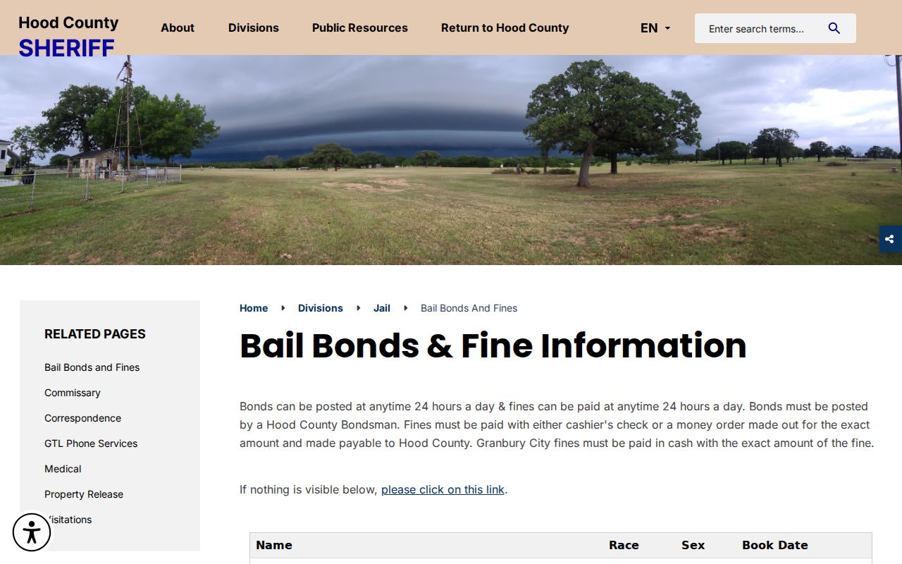Hood County arrest warrant bond and fine instructions from the sheriff