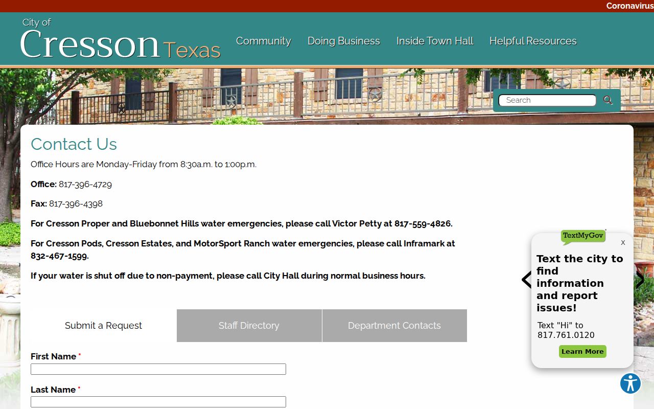 Cresson City Hall contact page with office hours and phone