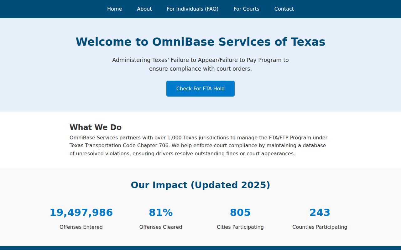 Hood County traffic warrant status compared with the Texas OmniBase citation program