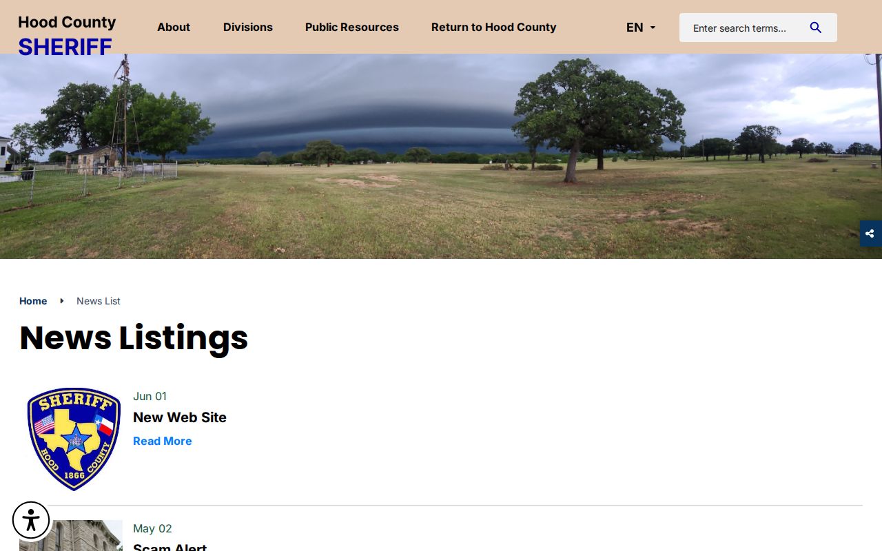 Hood County active warrant announcements on the official sheriff news page