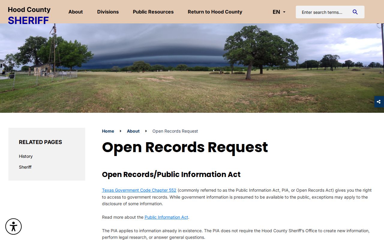 Hood County warrant record request channels listed by the sheriff